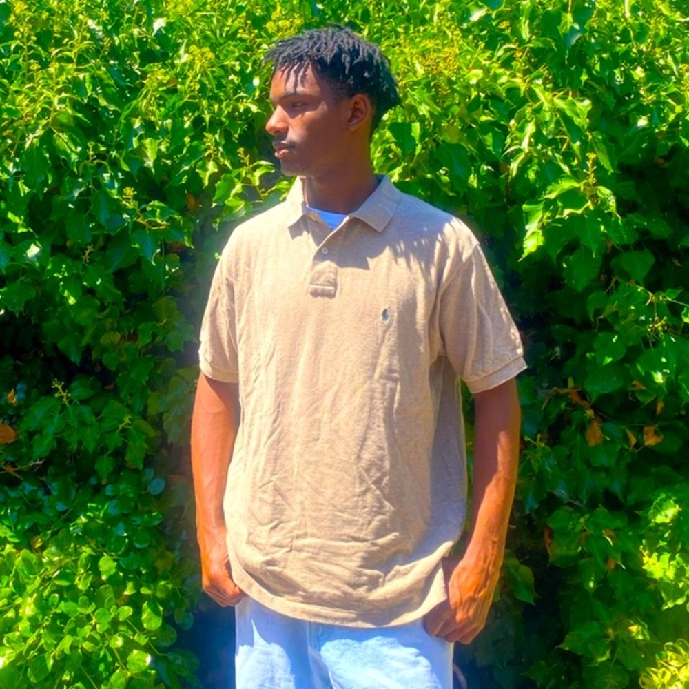 Beige/tan polo collard t-shirt